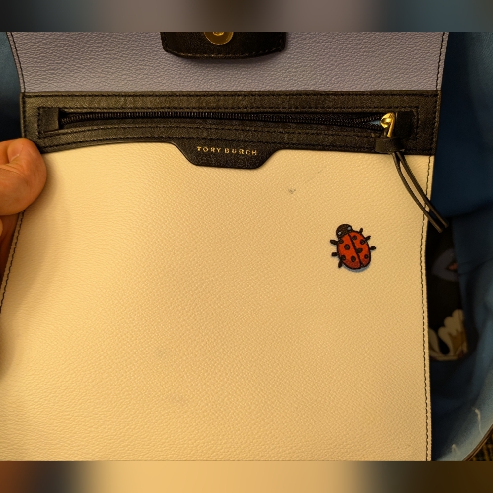Tory Burch Black and Blue Floral Tote Bag - Picture 5 of 6